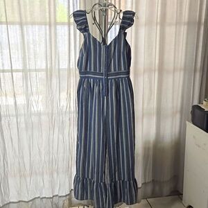 Andree by Unit jumpsuit size M ruffles legs sleeveless elastic blue gray gold